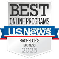 U.S. News & World Report badge for best online bachelor's business programs 2025.