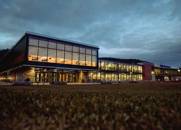 Sunset view of the recreation and wellness center