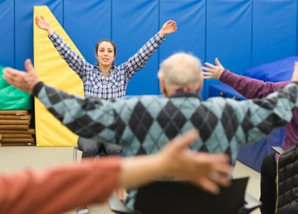 female student leads course to seniors