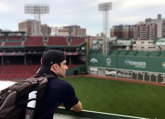 Caracciolo gazes toward the Green Monster at Fenway Park.