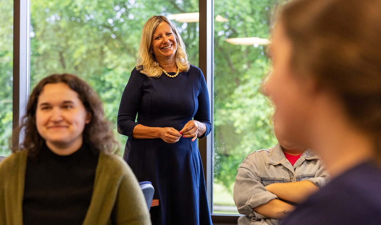 Associate Professor of Education Monica Cavender teaches about discourse in the classroom.