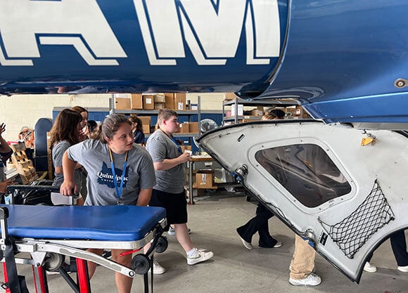 Megan Klein checks out the Life Star helicopter at Hartford Hospital