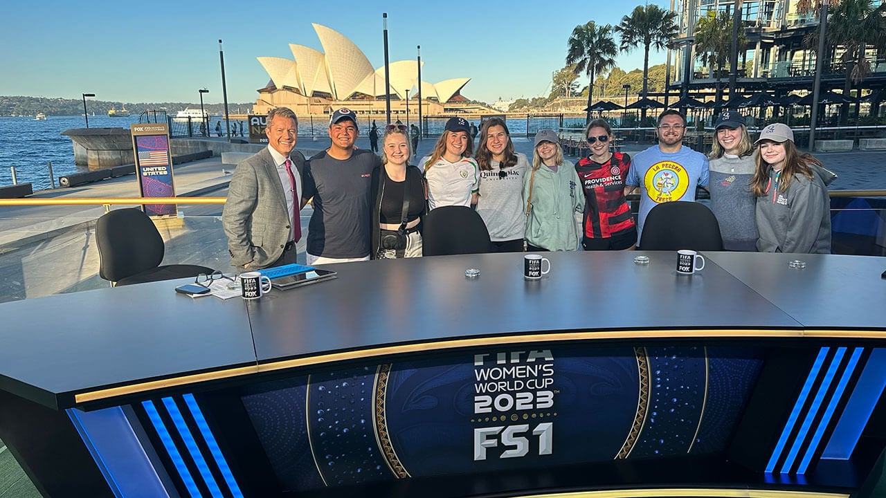 Students take a photo with Rob Stone in Sydney, Australia