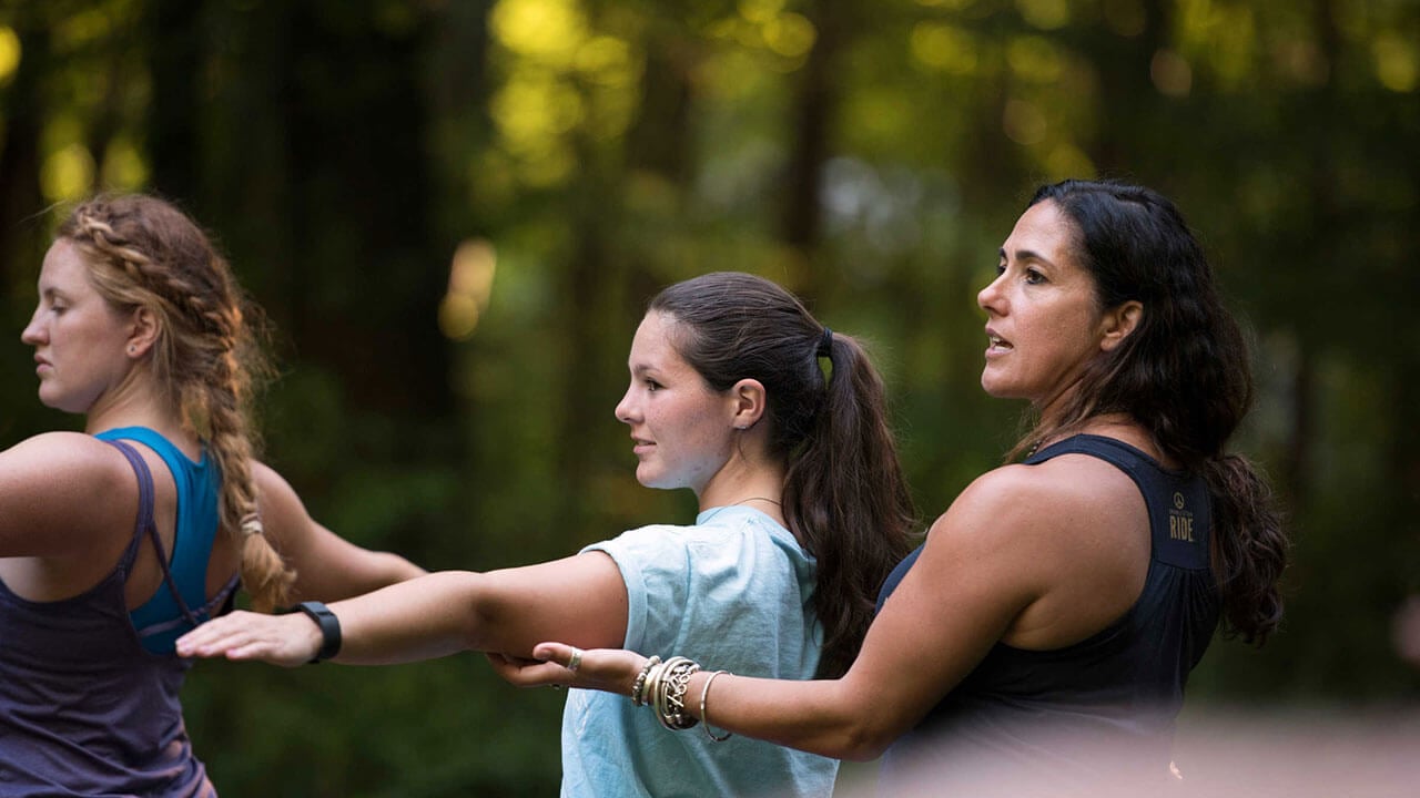 Students hike Sleeping Giant State Park and take a yoga class