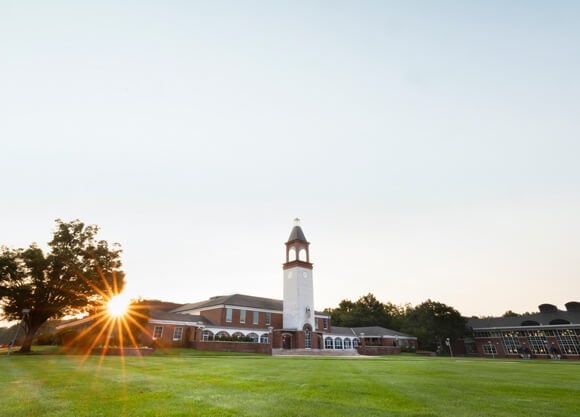 Arnold Bernard Library at sunrise on the Mount Carmel Campus.