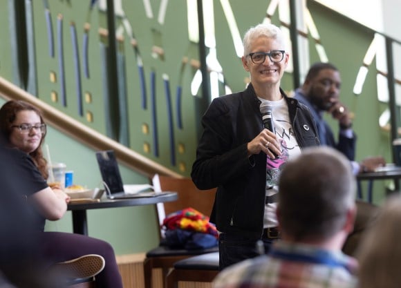 Margarita Diaz speaks at the LGBTQ+ teach-in