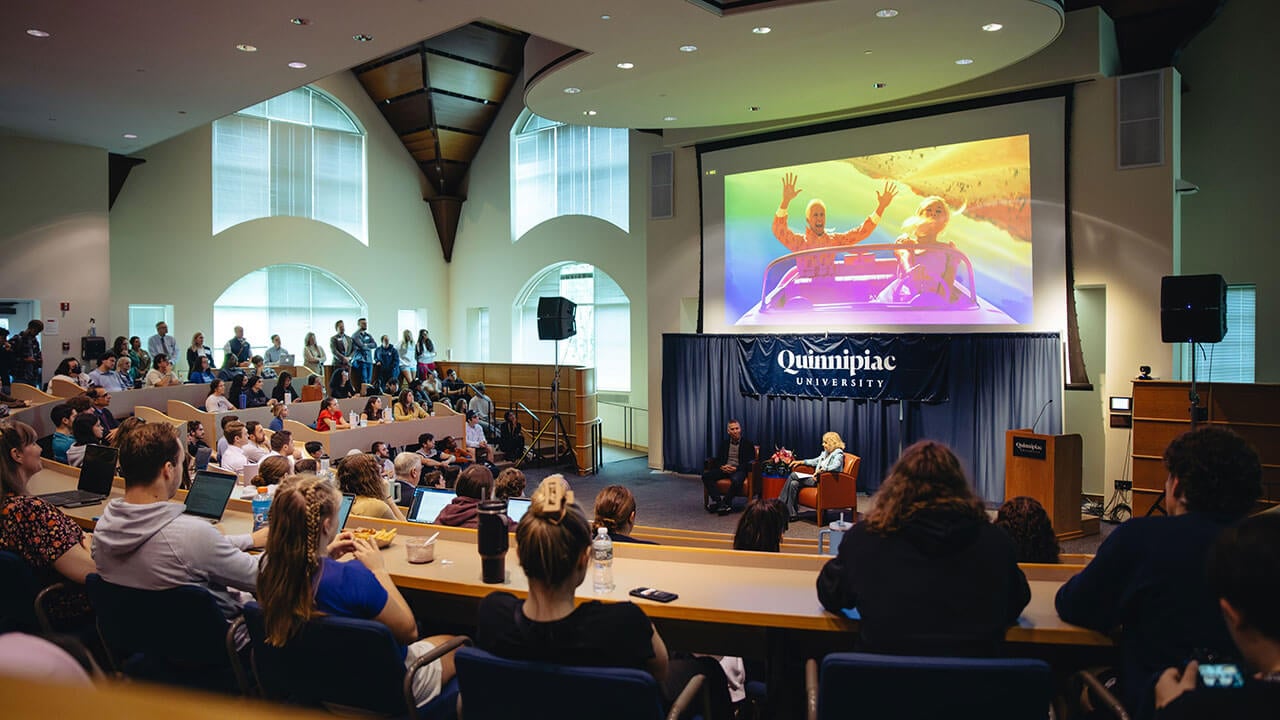 President Judy Olian and Ynon Kreiz CEO lead a fireside chat at Quinnipiac.