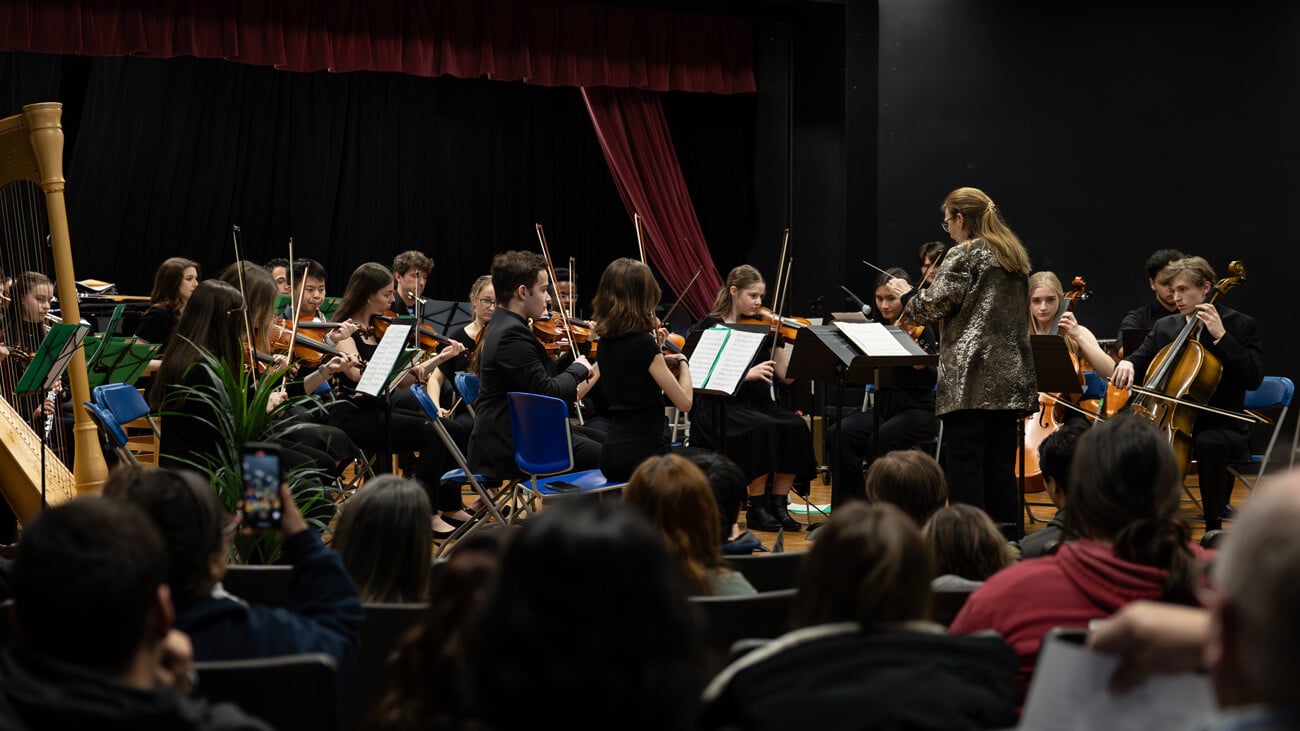 Students perform in the Quinnipiac Symphony Orchestra concert.