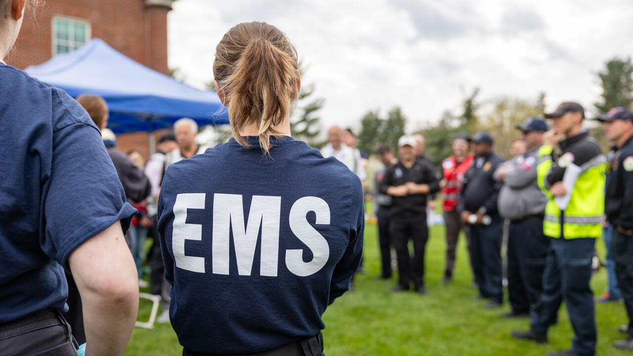 Student listening to instructions during mass casualty incident drill