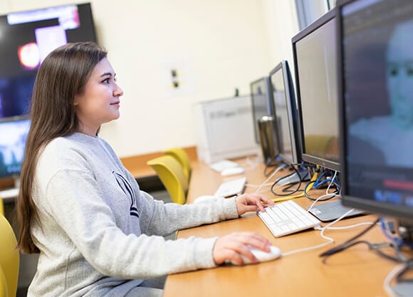 Student working on a computer