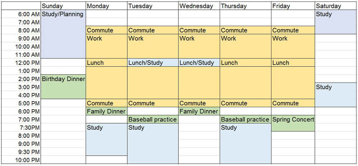 Time management strategy using a calendar.