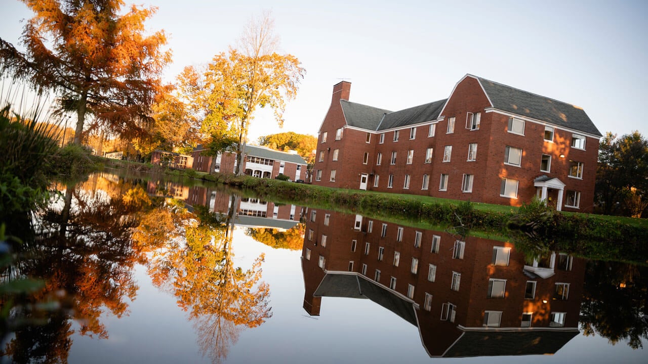 Creek behind Dana English Hall with sun setting