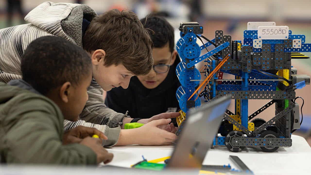 Students collaborate on an engineering project.